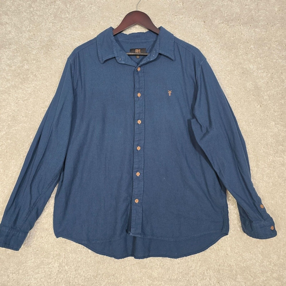 Frye Button Down Shirt Mens XXL Blue Long Sleeve Cotton Twill Rugged Americana